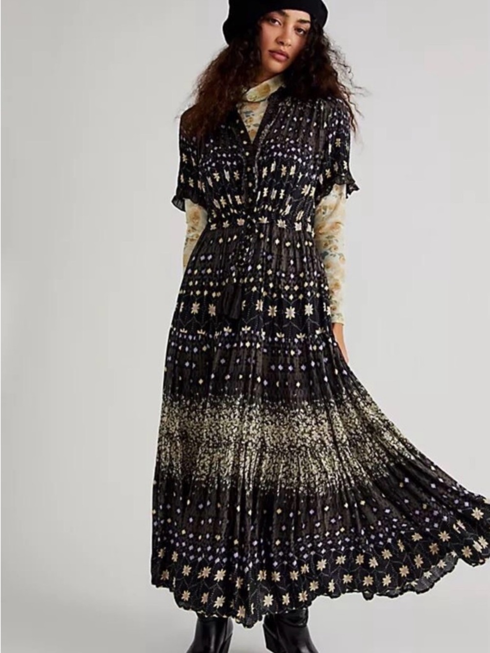 Free People‎ Rare Feeling Maxi Dress in a black cocoa combo Sz XS